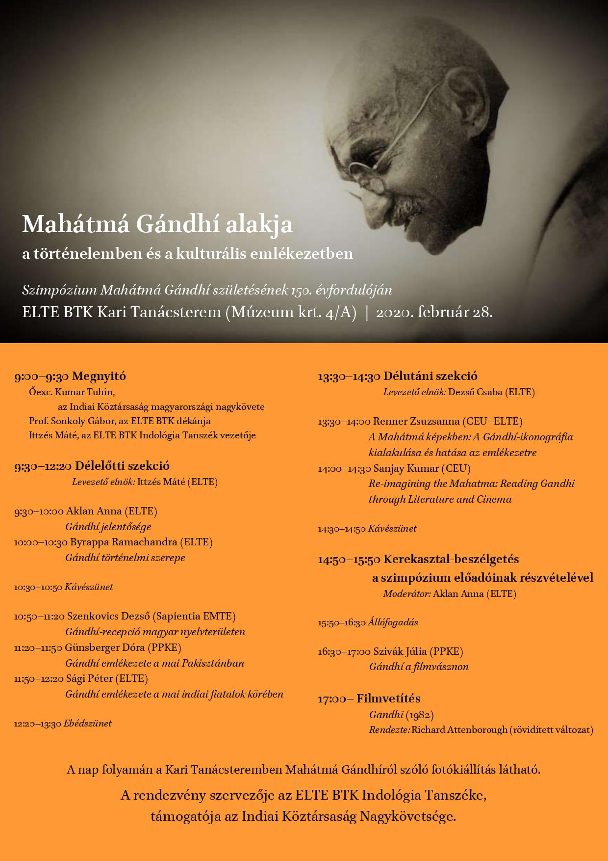 Mahátmá Gándhí alakja a történelemben és a kulturális emlékezetben I szimpózium
